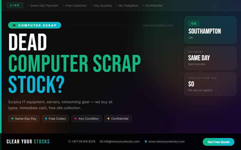 Get Immediate Cash for Your Surplus Computer Scrap Stock in Southampton, UK Today