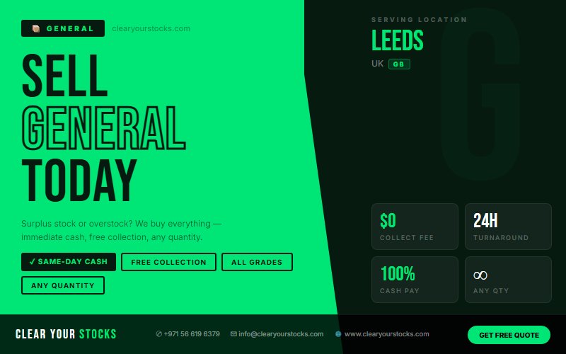 We Purchase General Dead Stock in Leeds, UK — Free Collection, Instant Pay