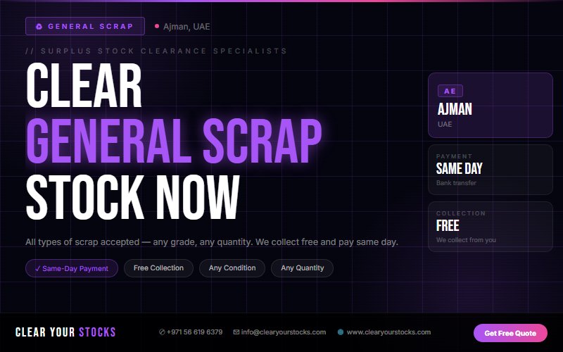 Unwanted General Scrap Inventory Buyers in Ajman, UAE — No Minimum Quantity