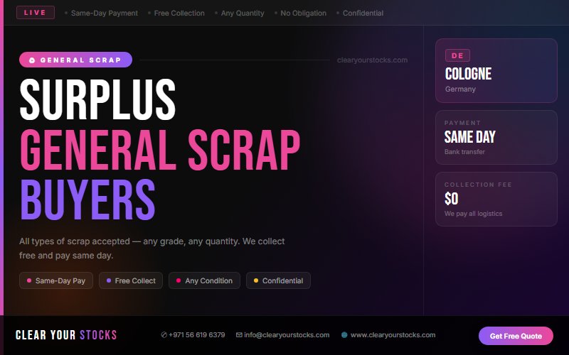 Convert Your General Scrap Warehouse Surplus in Cologne, Germany to Cash Today