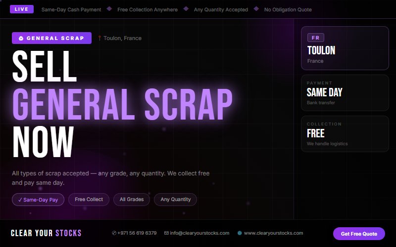 Toulon, France Non-Moving General Scrap Stock Buyers — Same Day Collection and Pay