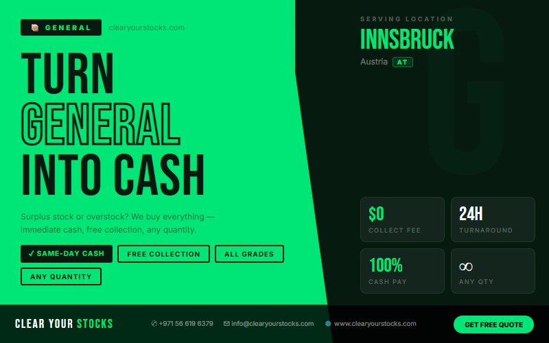 Unsold General Stock Buyers in Innsbruck, Austria — Recover Your Capital Today