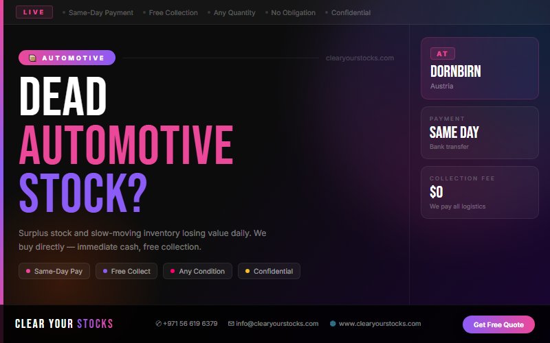 Non-Moving Stock Buyers Austria — Automotive | Dornbirn, Austria Same Day Pay