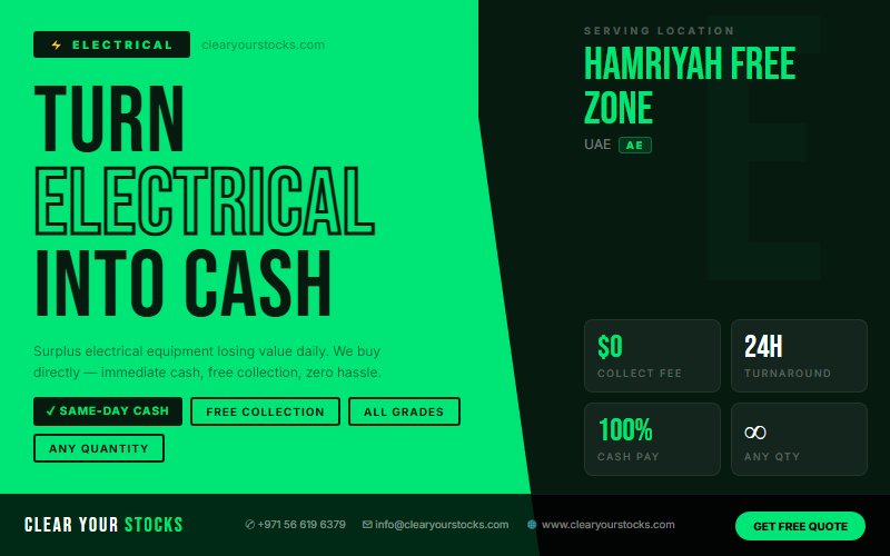 Liquidate Your Electrical Stock in Hamriyah Free Zone, UAE — Clear Your Stocks Pays Same Day — Updated Rates