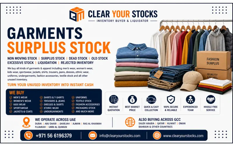 Garments Surplus Stock Buyers in UAE | Dead, Old & Liquidation Stock